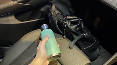 BMW 530e Touring long-term - seat with bag and water bottle